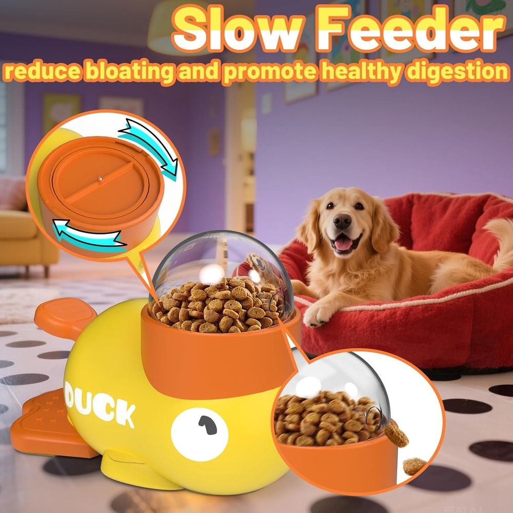 Duck Cat Treat Dispenser, Interactive Dog Toy with 3 Challenge Lids for IQ Training and Mental Enrichment, Mental Enrichment for Small, Medium & Large Dogs
