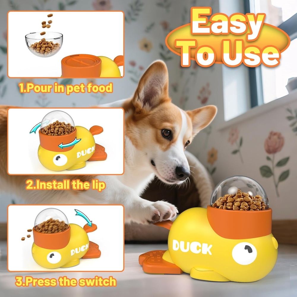 Duck Cat Treat Dispenser, Interactive Dog Toy with 3 Challenge Lids for IQ Training and Mental Enrichment, Mental Enrichment for Small, Medium & Large Dogs