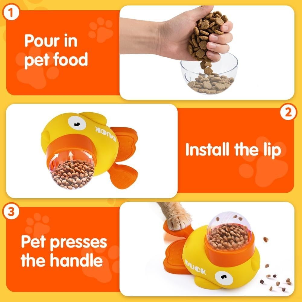 Duck Cat Treat Dispenser, Interactive Slow Feeder Puzzle Toy with Adjustable Openings for Dogs and Cats, IQ Training Pet Enrichment Toy to Reduce Bloating