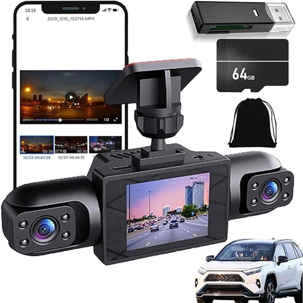 New Four-Record Monitoring Driving Recorder, 360° Full View Car 4 Channel Dashcam System, 1080P HD with Infrared Lamps Night Vision, Parking Mode, Loop Recording, 64 128GB Card