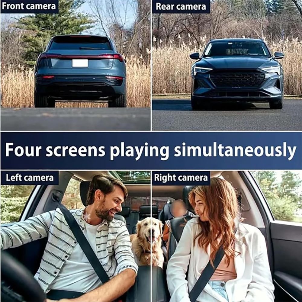 Wireless Dashcam Front and Rear Camera System, Rechargeable 360 1080P Dash Cam No Wires, 4-Channel Full Coverage App Control Dash Cam with Adjustable Lenses and Night Vision