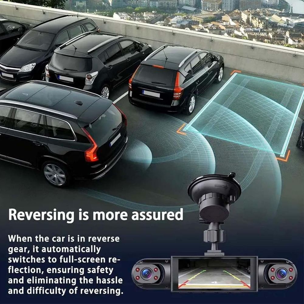Wireless Dashcam Front and Rear Camera System, Rechargeable 360 1080P Dash Cam No Wires, 4-Channel Full Coverage App Control Dash Cam with Adjustable Lenses and Night Vision