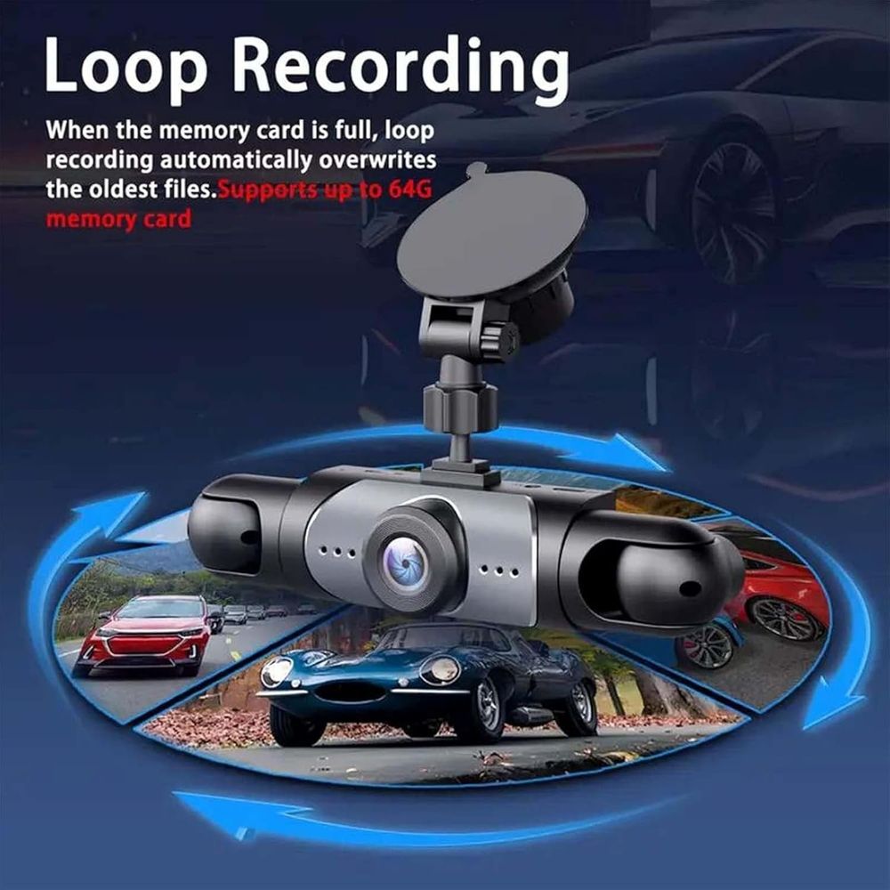 Wireless Dashcam Front and Rear Camera System, Rechargeable 360 1080P Dash Cam No Wires, 4-Channel Full Coverage App Control Dash Cam with Adjustable Lenses and Night Vision