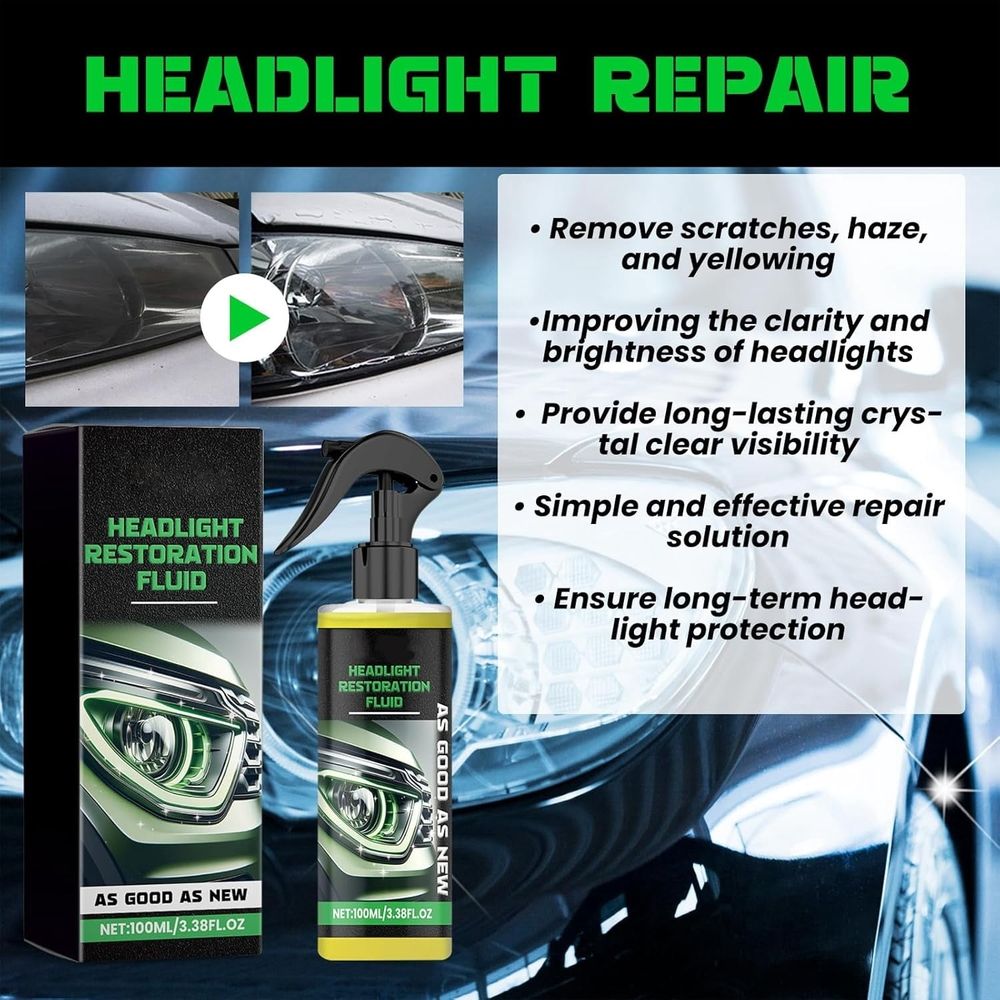 Headlight Restoration Fluid for Automobiles, Car Headlight Restoration Kit, Upgraded Headlight Restoration Coating Spray Kit, for Repair of Scratch,Yellowed, Haze