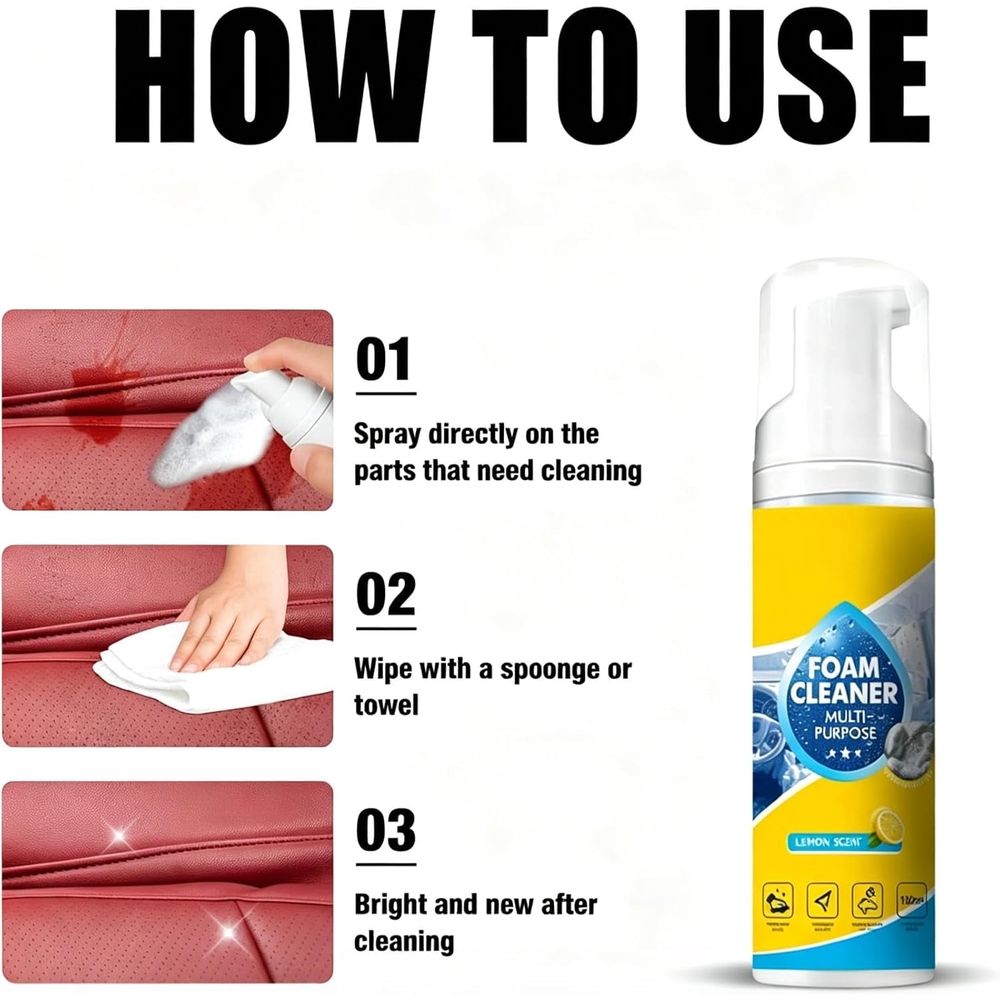 Multifunctional Foam Cleaner, Powerful & Multipurpose Car Interior Foam Cleaners, All-Purpose Rinse-Free Foam Cleaner Spray, for Car, Kitchen, Bathroom