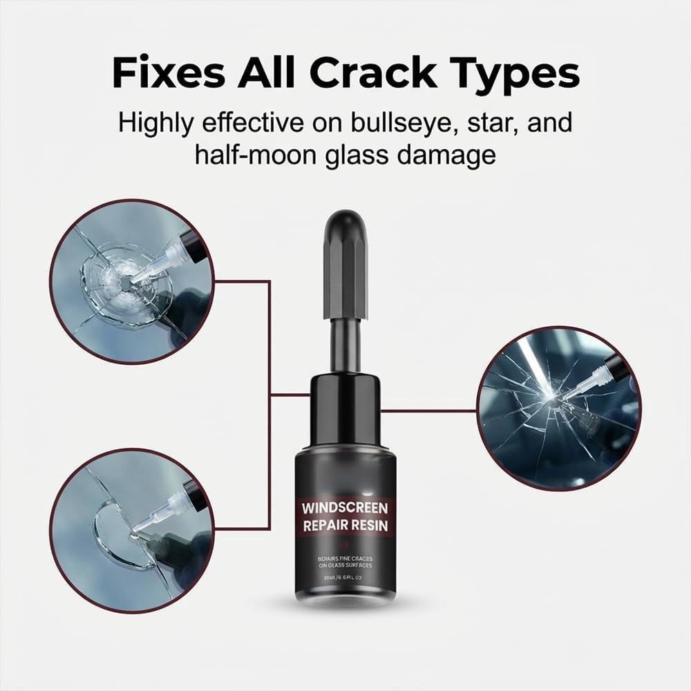 Windshield Crack Repair Kit,  New Windshield Chip Repair Kit, Glass Repair Liquid for Cracks, Car Glass Repair Kit for Windshields, Mirrors, Glasses, All Crack Types