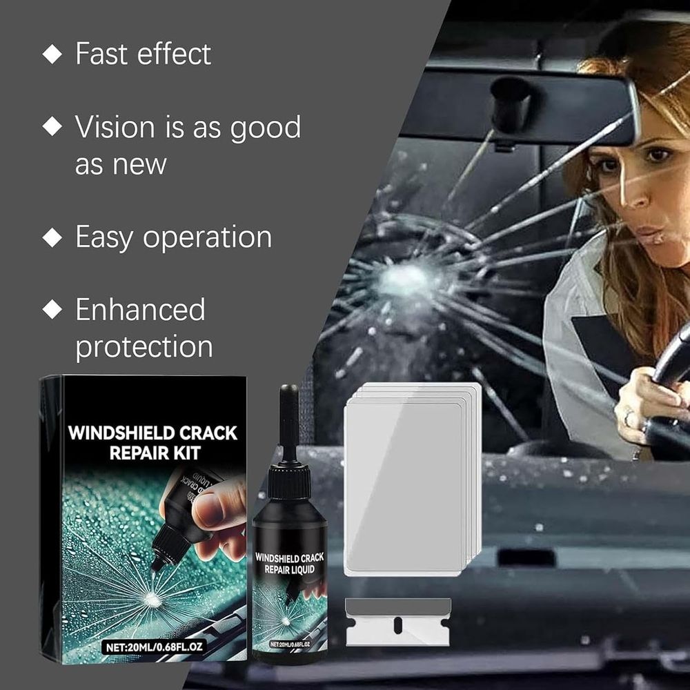 New Cracks Gone Glass Repair Kit, Nano Glass Repair Liquid for Cracks, Quick DIY Automotive Window & Mirror Restoration Fluid for Bullseye & Star Cracks
