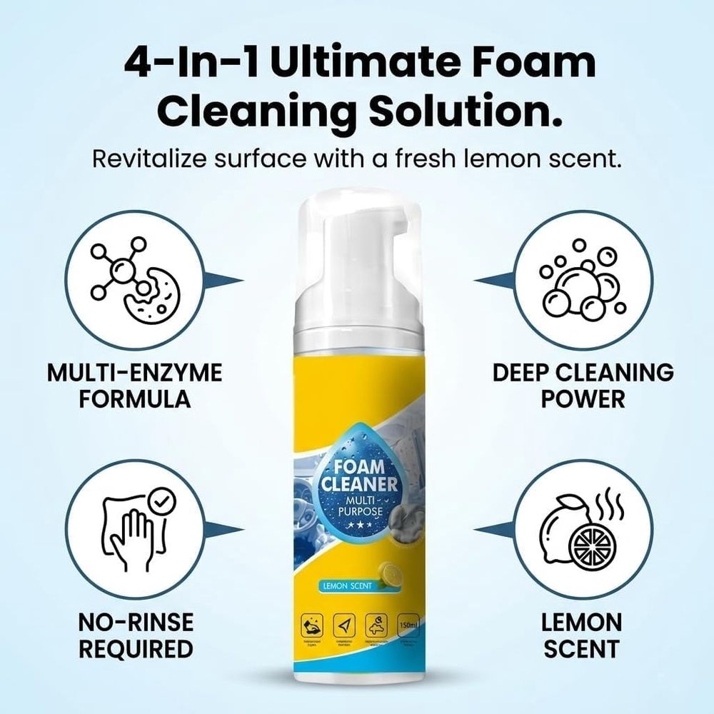 4-in-1  Cleaner, Foam no Rinse Cleaner Spray,Foam Cleaner All Purpose Heavy Duty, Powerful Car Interior Cleaner, for Kitchen, Bathroom & Sofa