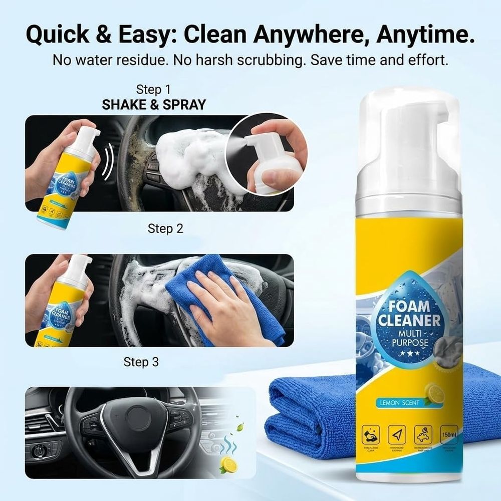 4-in-1  Cleaner, Foam no Rinse Cleaner Spray,Foam Cleaner All Purpose Heavy Duty, Powerful Car Interior Cleaner, for Kitchen, Bathroom & Sofa