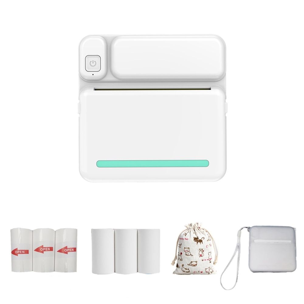 57mm Thermal Portable Bluetooth Printer Mini Wireless POS Photo Image Printer for iOS Android Phone - Inkless Travel Photo Sticker Label Maker with 3 Rolls Colored Paper and Self-Adhesive Tape