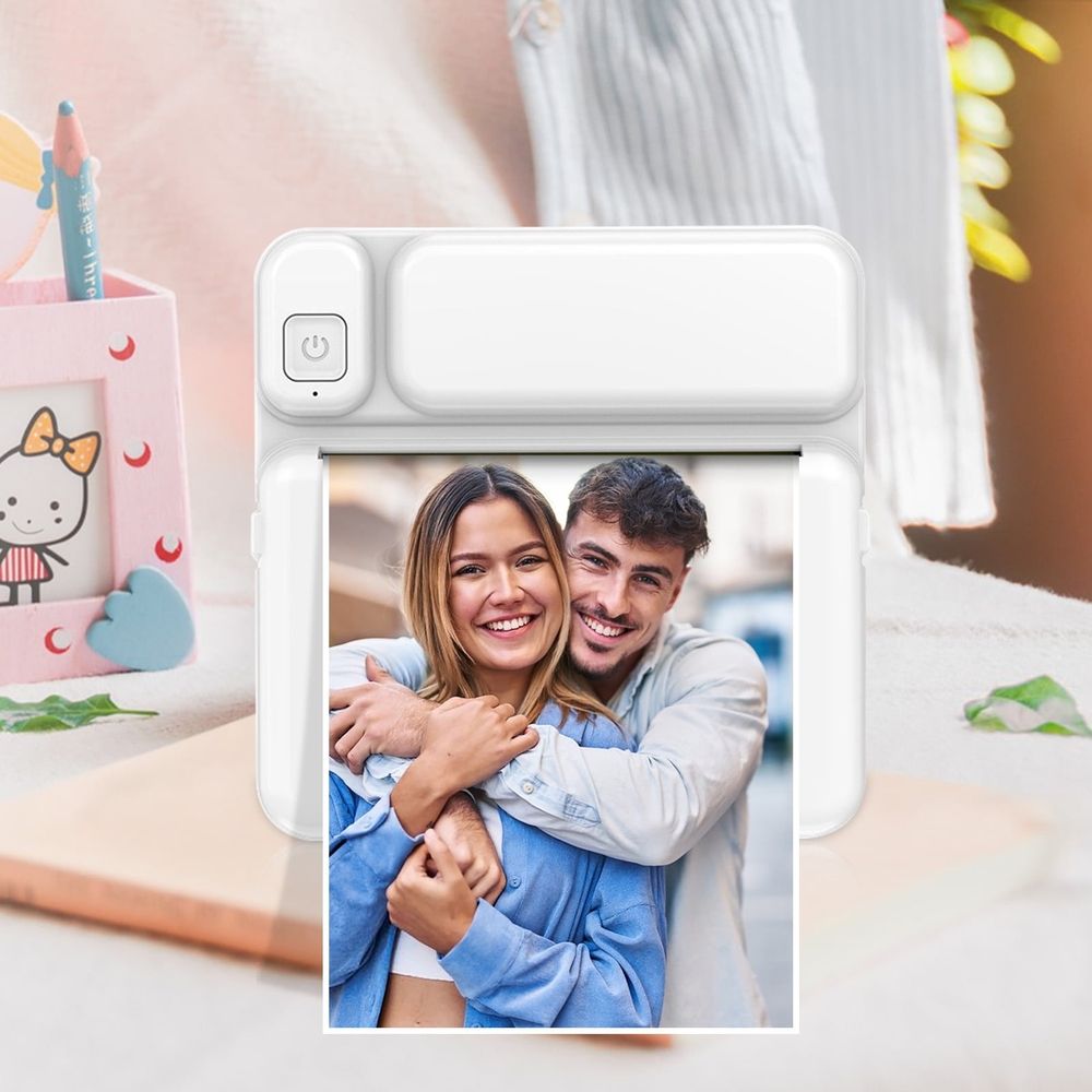 57mm Thermal Portable Bluetooth Printer Mini Wireless POS Photo Image Printer for iOS Android Phone - Inkless Travel Photo Sticker Label Maker with 3 Rolls Colored Paper and Self-Adhesive Tape
