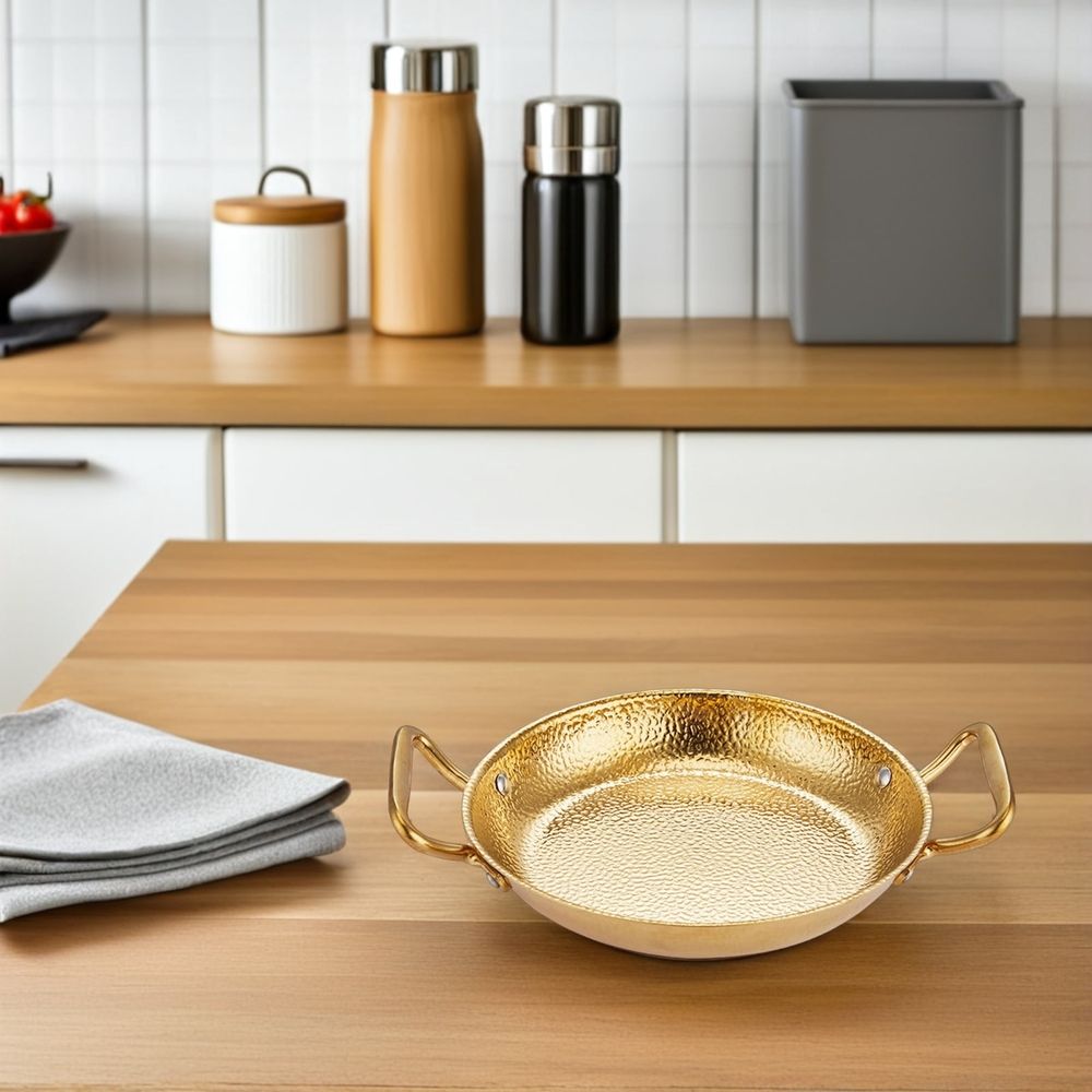 Stainless Steel Cooking Pan with Smooth Handles, Golden Paella Pan for Household Use, and Easy to Clean