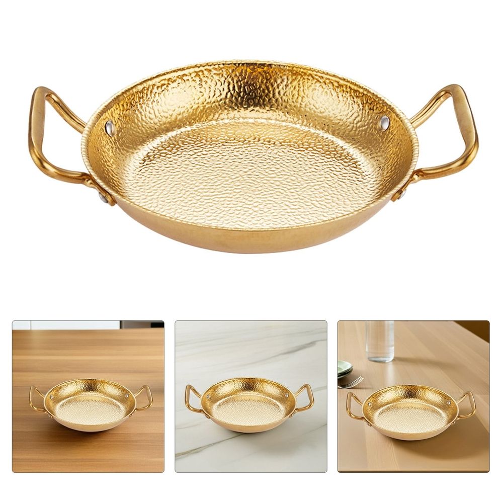Stainless Steel Cooking Pan with Smooth Handles, Golden Paella Pan for Household Use, and Easy to Clean
