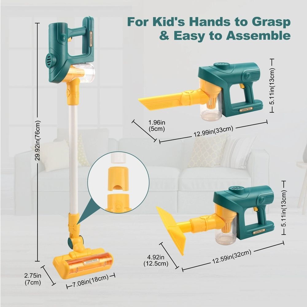Kids Vacuum, 3-in-1 Kids Vacuum That Really Works, Working Toddler Vacuum Cleaner with Real Suction, for Realistic Play