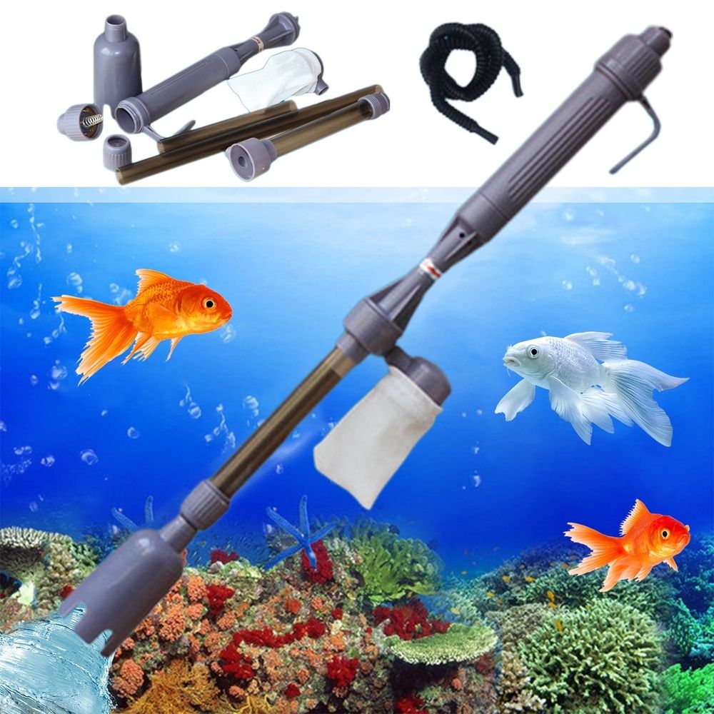 4-in-1 Automatic Aquarium Gravel Cleaner Siphon Vacuum with Battery Pump for Water Change Sand Wash Fish Waste Tank 16.3-32.8in