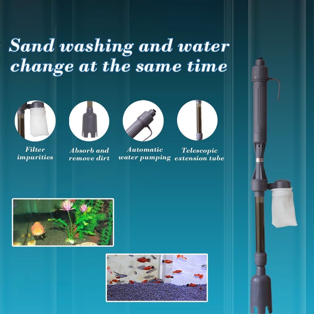 4-in-1 Automatic Aquarium Gravel Cleaner Siphon Vacuum with Battery Pump for Water Change Sand Wash Fish Waste Tank 16.3-32.8in