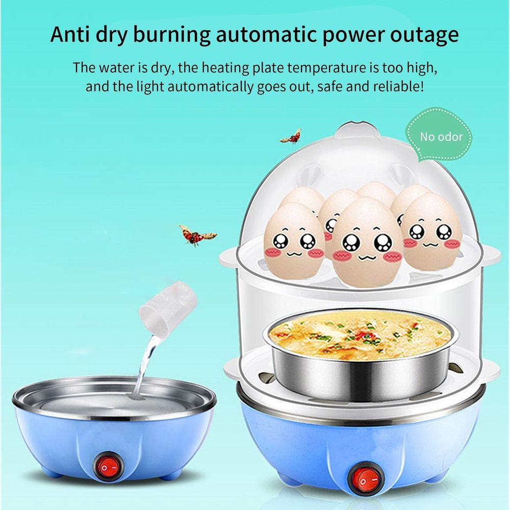 Multifunctional Egg Cooker Double Layer 350W Steamer for Hard Boiled Eggs Omelets Vegetables US Standard 5.9x5.9x8.7 Inch