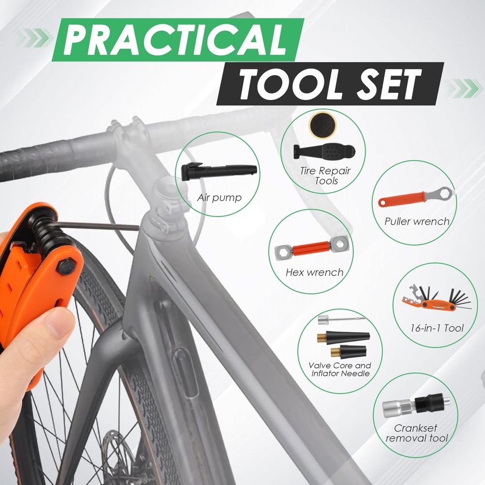 2 Sets 16 in 1 Tool Bicycle Repair Tool Kit Sturdy and Practical Convenient Storage Bag for Mountain and Road Bike