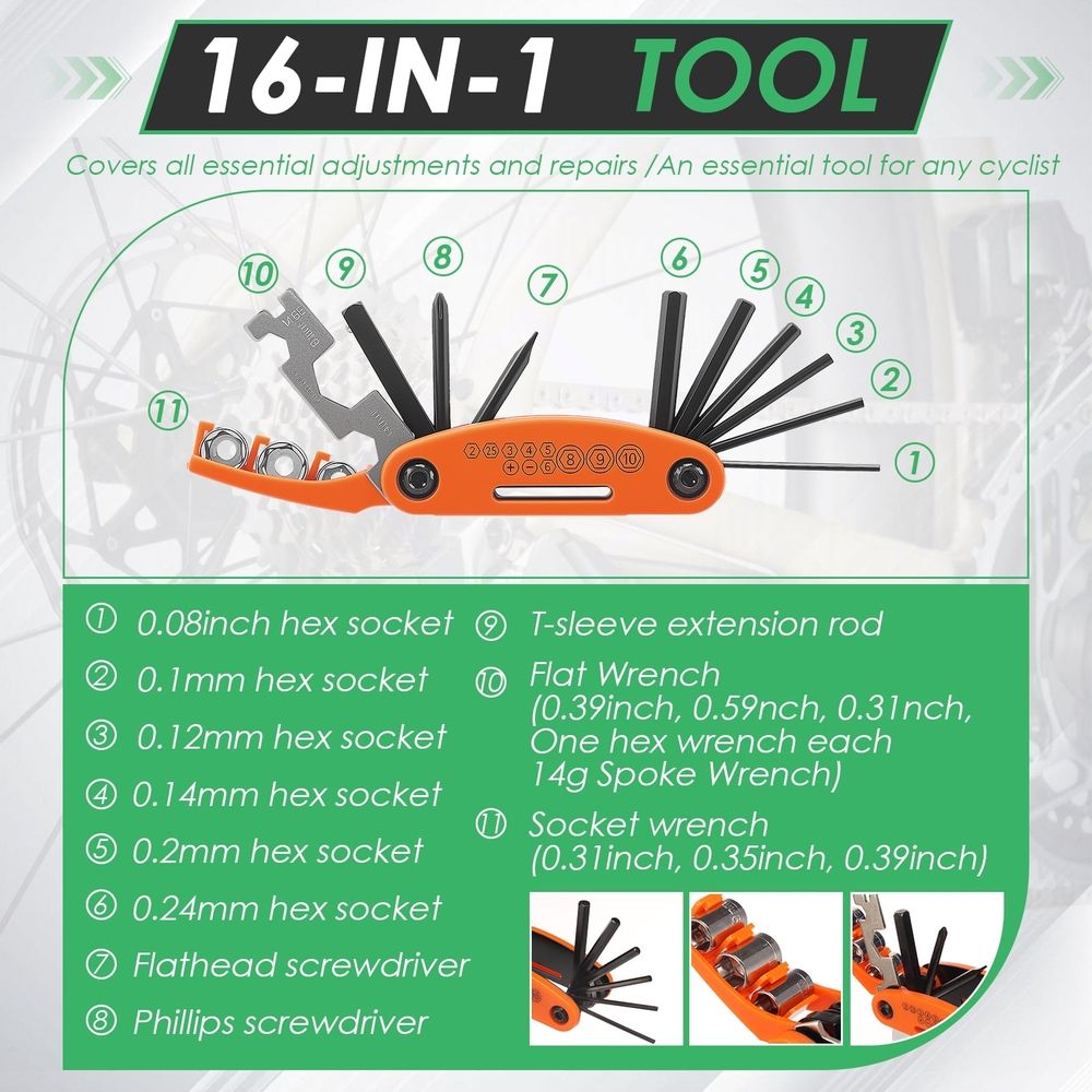 2 Sets 16 in 1 Tool Bicycle Repair Tool Kit Sturdy and Practical Convenient Storage Bag for Mountain and Road Bike