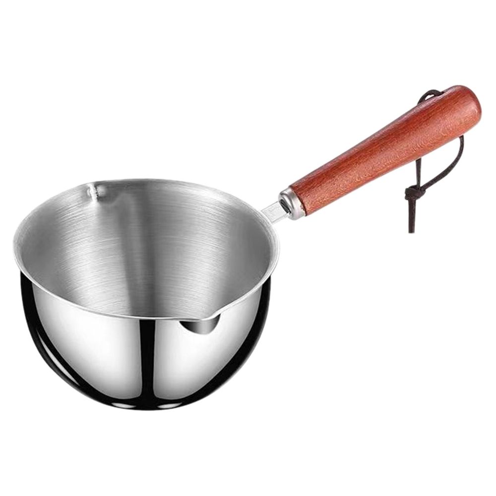 304 Stainless Steel Mini Soup Pot with Wooden Handle, 500ml Milk Warmer for Coffee, Tea, and Sauces, Small Saucepan for Heating Soup, Melting Butter, and Chocolate, Stovetop Safe