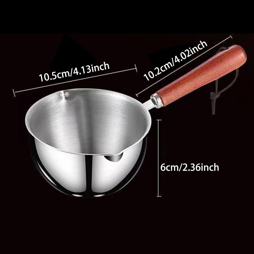 304 Stainless Steel Mini Soup Pot with Wooden Handle, 500ml Milk Warmer for Coffee, Tea, and Sauces, Small Saucepan for Heating Soup, Melting Butter, and Chocolate, Stovetop Safe