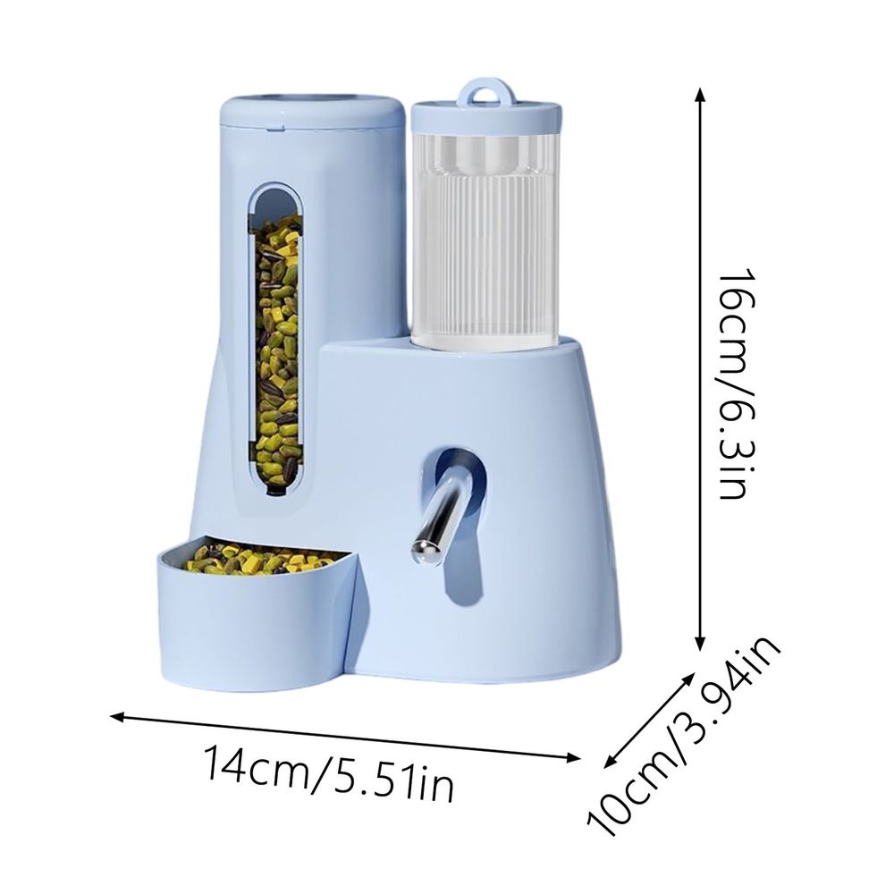 2-in-1 Small Pet Food Water Dispenser,Automatic Feeder with Drinking Bottle for Hamster Rabbit Guinea Pig Cages,Blue,5.5x3.9x6.3in