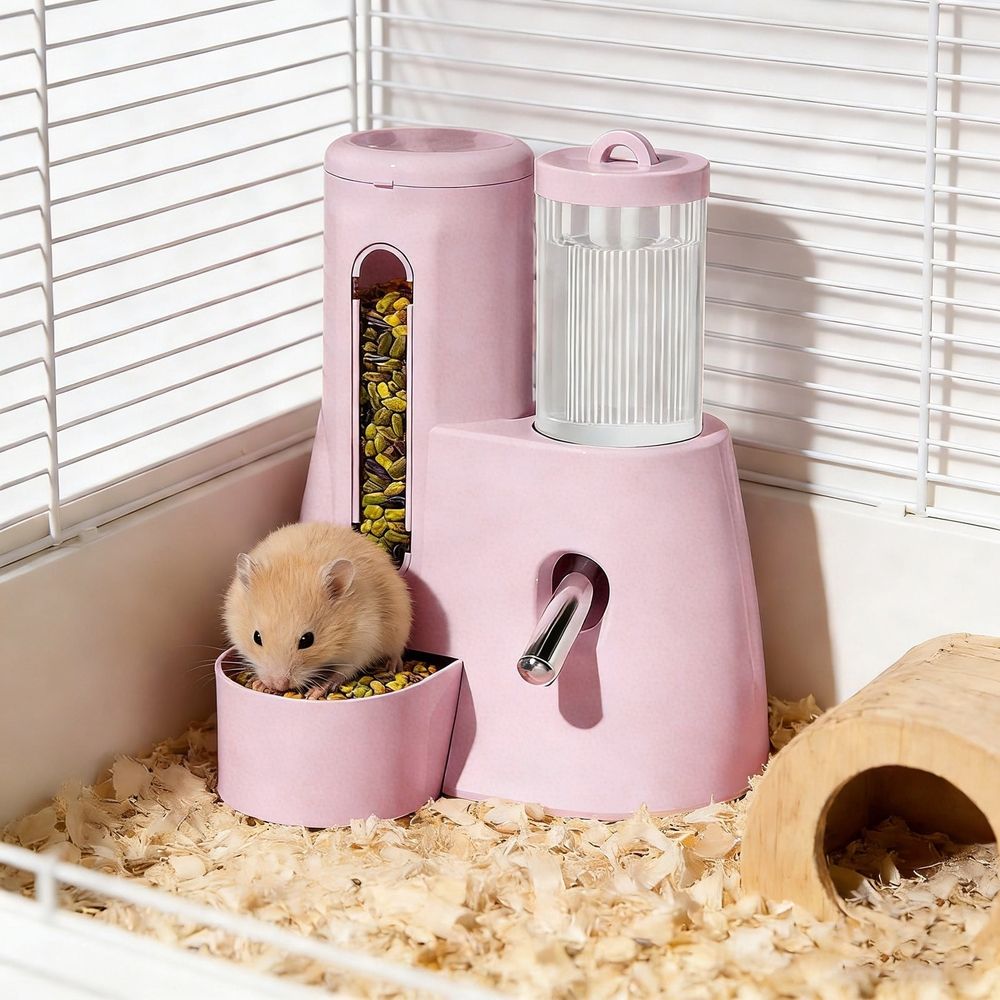 2-in-1 Small Pet Food Water Dispenser,Automatic Feeder with Drinking Bottle for Hamster Rabbit Guinea Pig Cages,Blue,5.5x3.9x6.3in