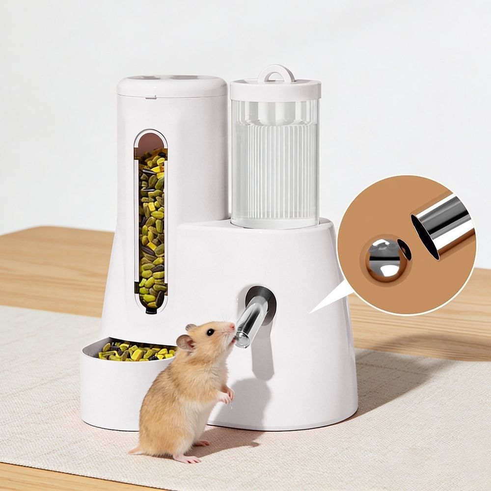 2-in-1 Small Pet Food Water Dispenser,Automatic Feeder with Drinking Bottle for Hamster Rabbit Guinea Pig Cages,Blue,5.5x3.9x6.3in