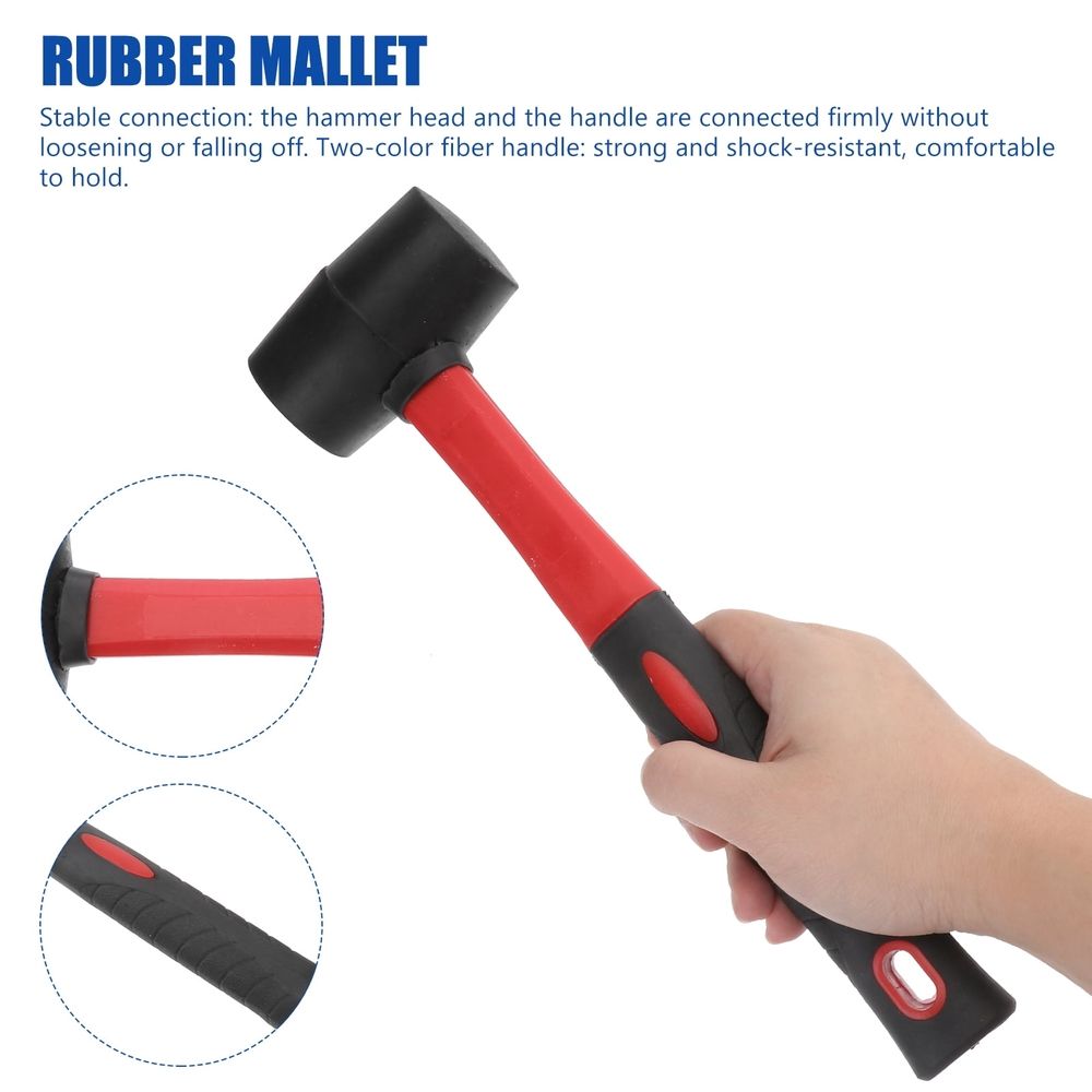 Rubber Mallet with Fiber Handle for Flooring Installation and Home Decoration, Black