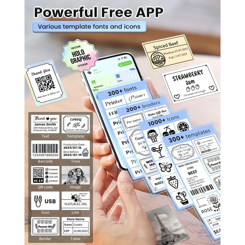 Label Makers, Label Maker Machine with Tape, Bluetooth Label Maker, Portable Thermal 2 Inch Label Printer for Small Business, Barcode, Address, Logo, Clothing, Sticker Printer for Phones & PC