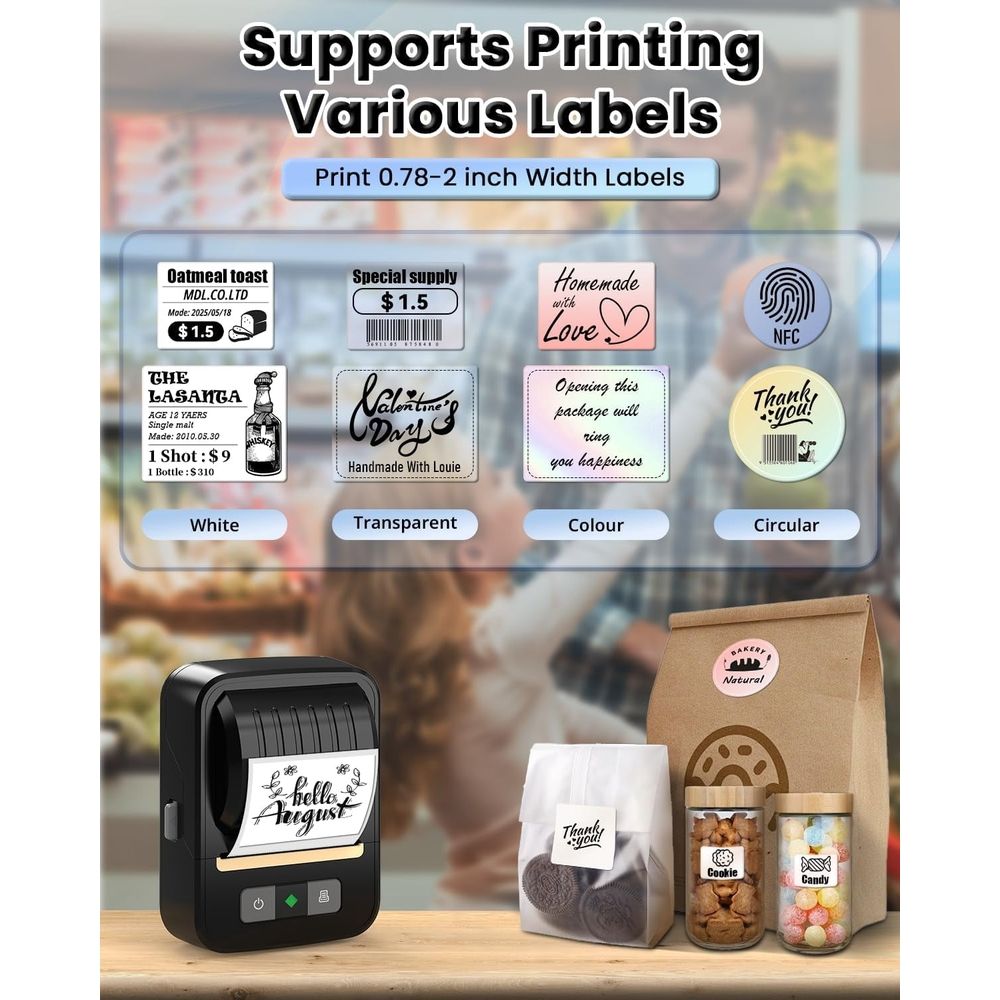 Label Makers, Label Maker Machine with Tape, Bluetooth Label Maker, Portable Thermal 2 Inch Label Printer for Small Business, Barcode, Address, Logo, Clothing, Sticker Printer for Phones & PC