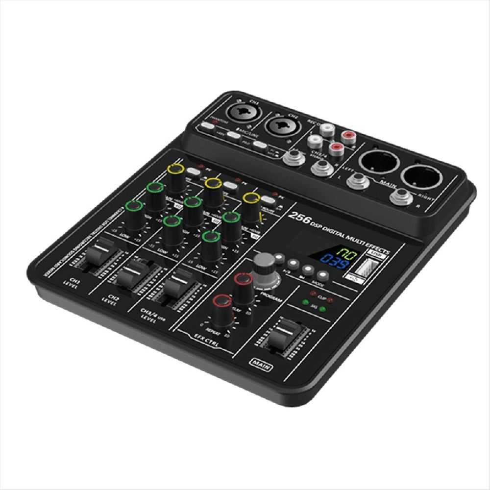 4 Channel Audio Mixer 48V Phantom Power USB Studio Sound Mixers Bluetooth DJ Console Mixing for Karaok