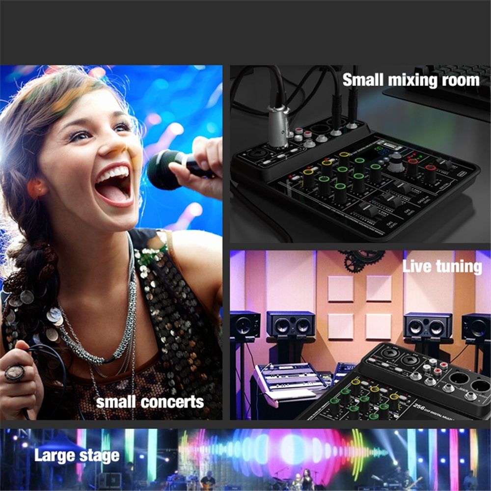 4 Channel Audio Mixer 48V Phantom Power USB Studio Sound Mixers Bluetooth DJ Console Mixing for Karaok
