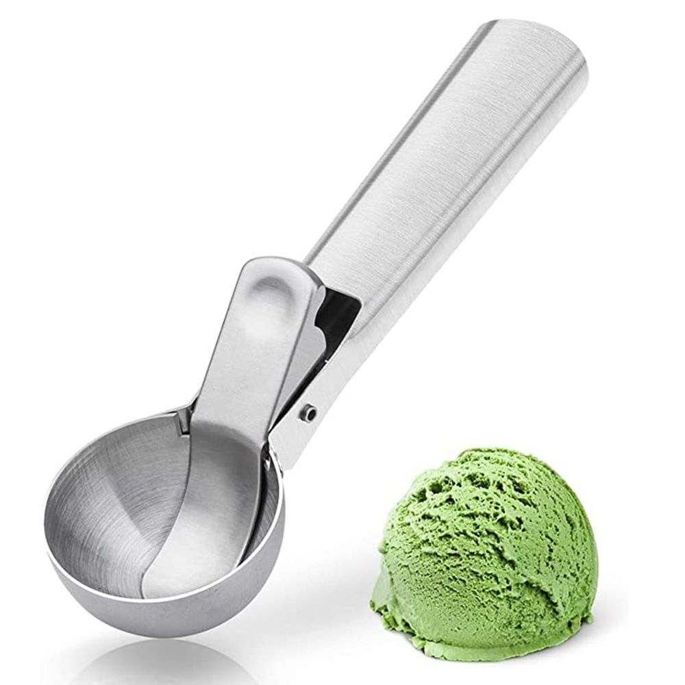 Ice Cream Scoop, Stainless Steel Ice Scoop with Trigger & Ergonomic Handle, One-Push Release for Perfect Scooping, Dishwasher Safe for Ice Cream, Gelato, Sorbet, Cake Batter