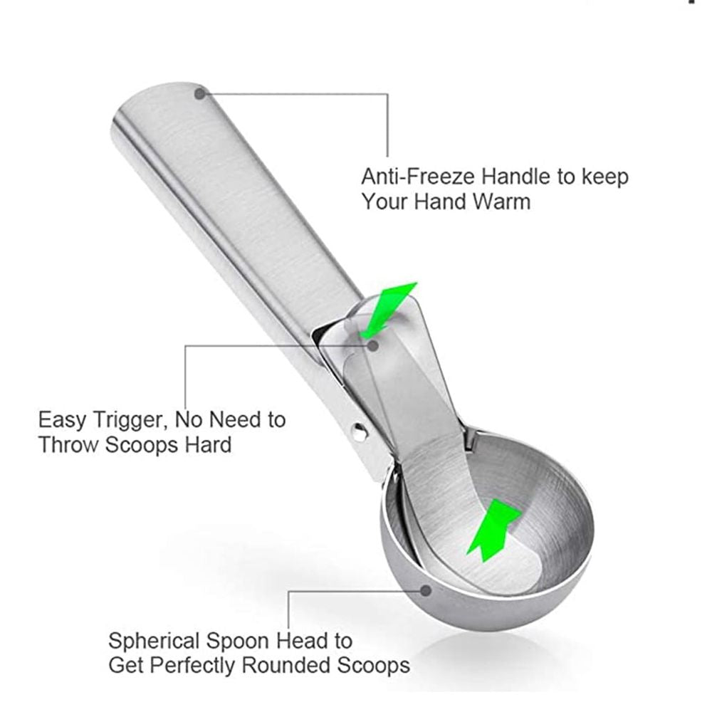 Ice Cream Scoop, Stainless Steel Ice Scoop with Trigger & Ergonomic Handle, One-Push Release for Perfect Scooping, Dishwasher Safe for Ice Cream, Gelato, Sorbet, Cake Batter