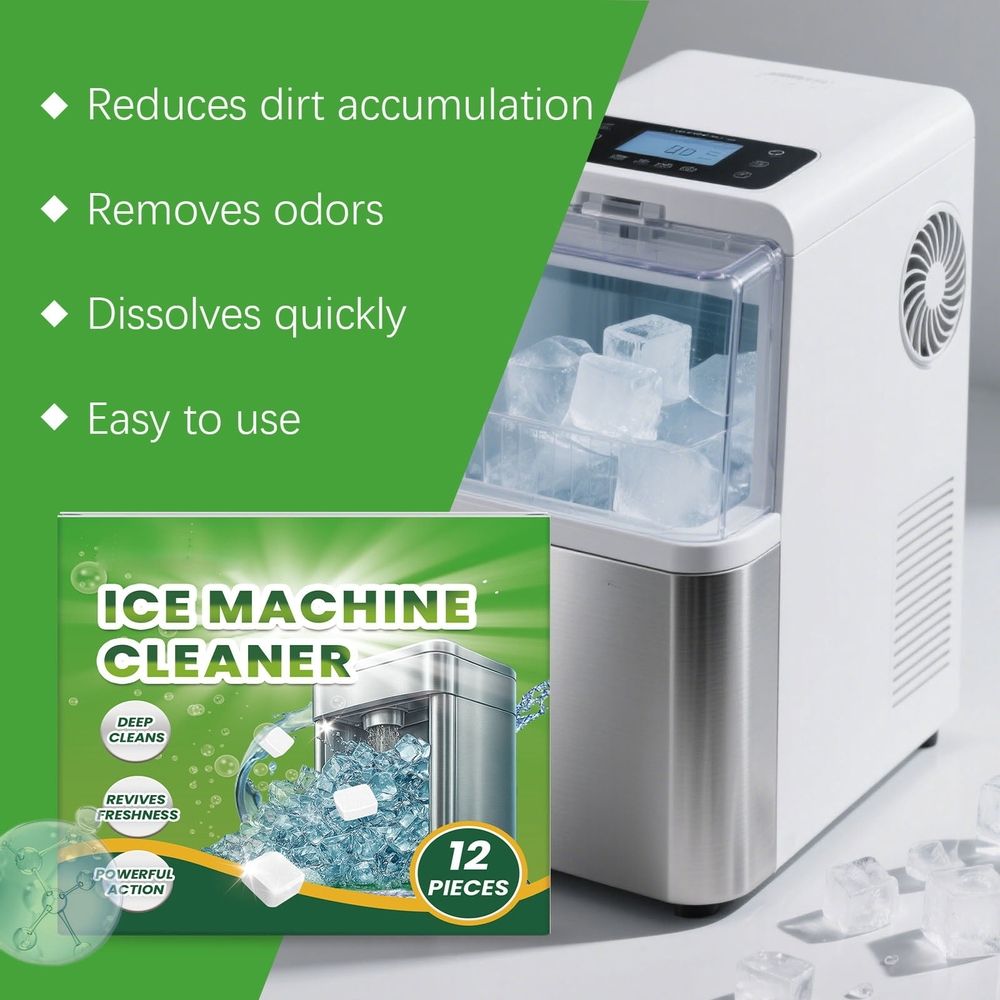 Ice Machine Cleaner Descaler Tablets, Ice Maker Cleaner(12 Pack), Compatible with Countertop and Nugget Ice Maker, Remove limescale, Odor-Free, Crystal Clear Ice