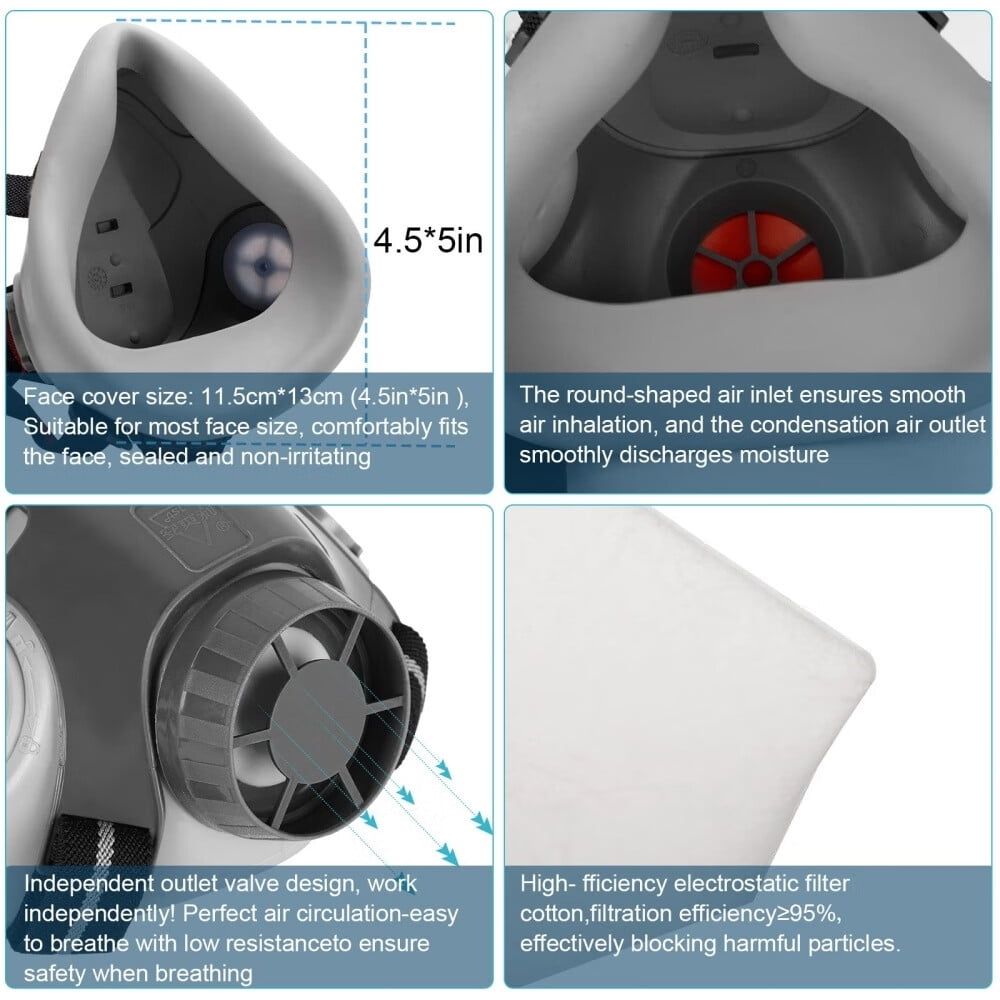 Respirator Mask with Filters,Reusable Half Face Cover Gas Mask with Safety Glasses Professional Breathing Protection Against Painting/Chemicals /Organic Vapors Perfect for Painters and DIY Project