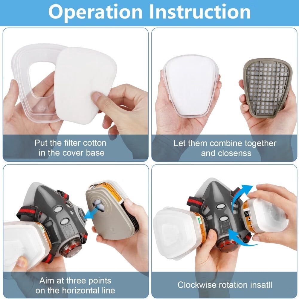 Respirator Mask with Filters,Reusable Half Face Cover Gas Mask with Safety Glasses Professional Breathing Protection Against Painting/Chemicals /Organic Vapors Perfect for Painters and DIY Project