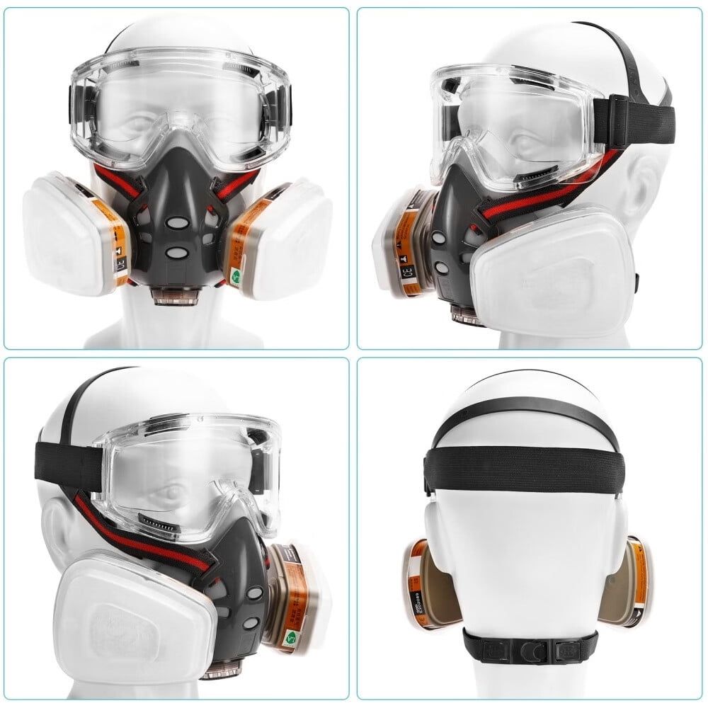 Respirator Mask with Filters,Reusable Half Face Cover Gas Mask with Safety Glasses Professional Breathing Protection Against Painting/Chemicals /Organic Vapors Perfect for Painters and DIY Project