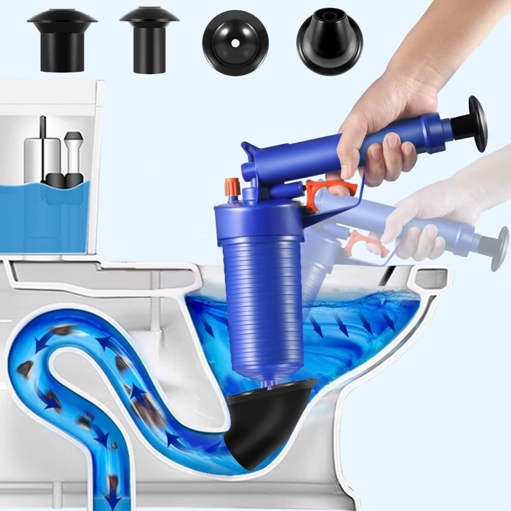 Powerful Toilet Plunger,High Pressure Air Drain Blaster Gun,Drain Clog Remover Tool with 4 Sized Suckers,Pipe Dredging Tools,Sink Plunger for Toilet Bathroom Tub Floor Drain Clogged Kitchen Pipe