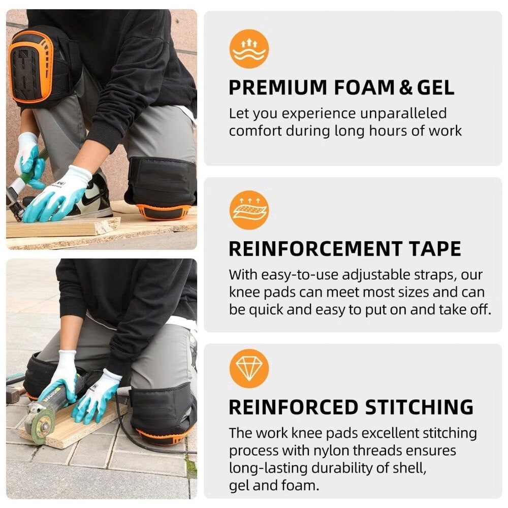 Professional Knee Pads for Work,Heavy Duty Thick Foam Knee Pads Tools,Knee Pad with Soft Gel Cushion for Construction,Work,Flooring,Gardening,Cleaning,Tiling