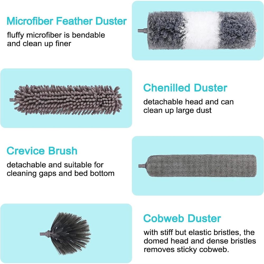 9 Pcs Microfiber Feather Duster Extendable Dusters for Cleaning with Extension Pole 30 to 100 inches, Reusable Bendable Dusters Washable Dusters for Cleaning Fan/High Ceiling House Cleanin