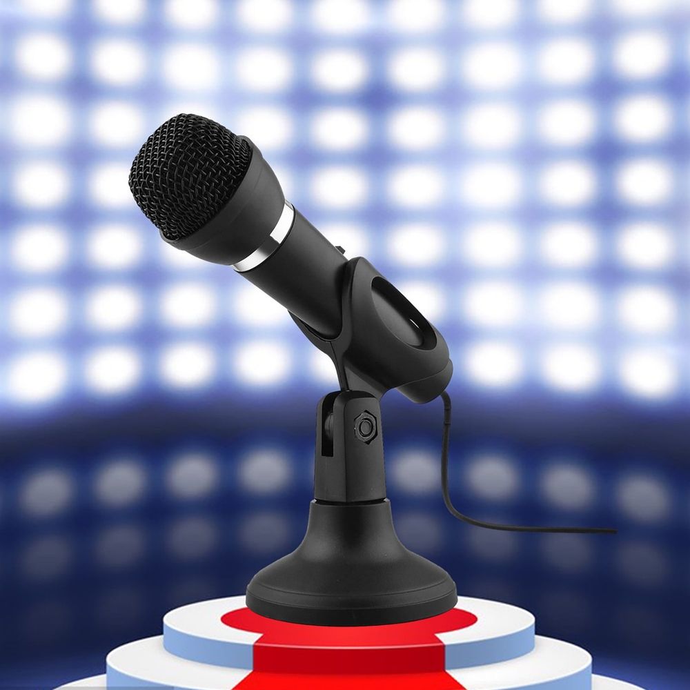 Wired Desktop Microphone for Computer, Live Streaming, Gaming, Recording, Teaching, 360° Noise Reduction, 3.5mm Interface, Adjustable Stand, Plug & Play