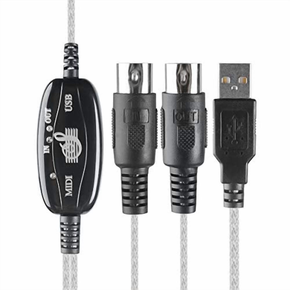USB to MIDI Cable Converter 2 in 1 PC to Synthesizer Music Studio Keyboard Interface Wire Plug Controller Adapter Cord 16 Channels Supports Computer Laptop