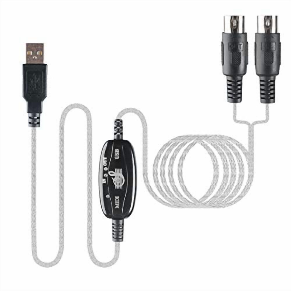 USB to MIDI Cable Converter 2 in 1 PC to Synthesizer Music Studio Keyboard Interface Wire Plug Controller Adapter Cord 16 Channels Supports Computer Laptop