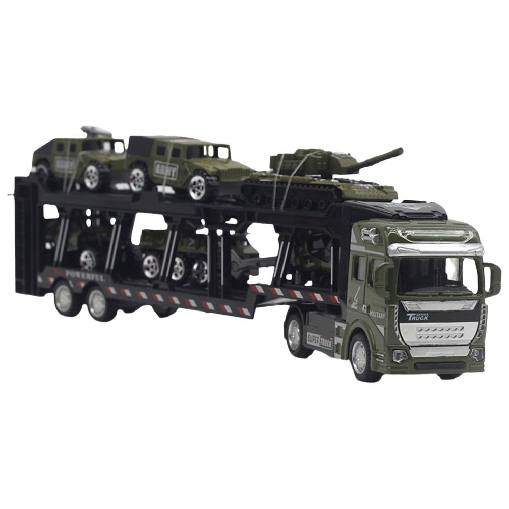 Model with 6 Mini Tanks Model 1:48 Scale Diecast Alloy Detachable Pull Back Green Vehicle Container Truck,Military Truck Army Fighter Tank Armored Off Road Vehicle Pull Back Army
