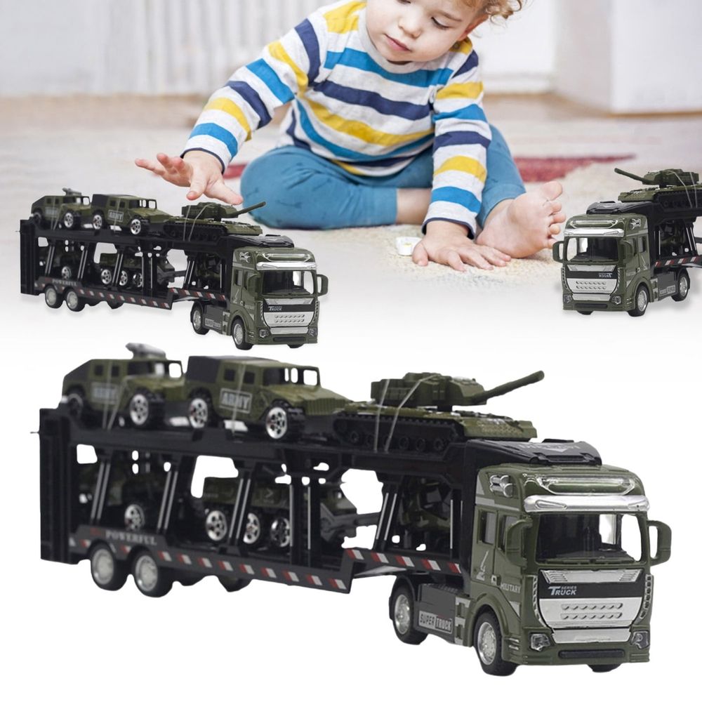 Model with 6 Mini Tanks Model 1:48 Scale Diecast Alloy Detachable Pull Back Green Vehicle Container Truck,Military Truck Army Fighter Tank Armored Off Road Vehicle Pull Back Army
