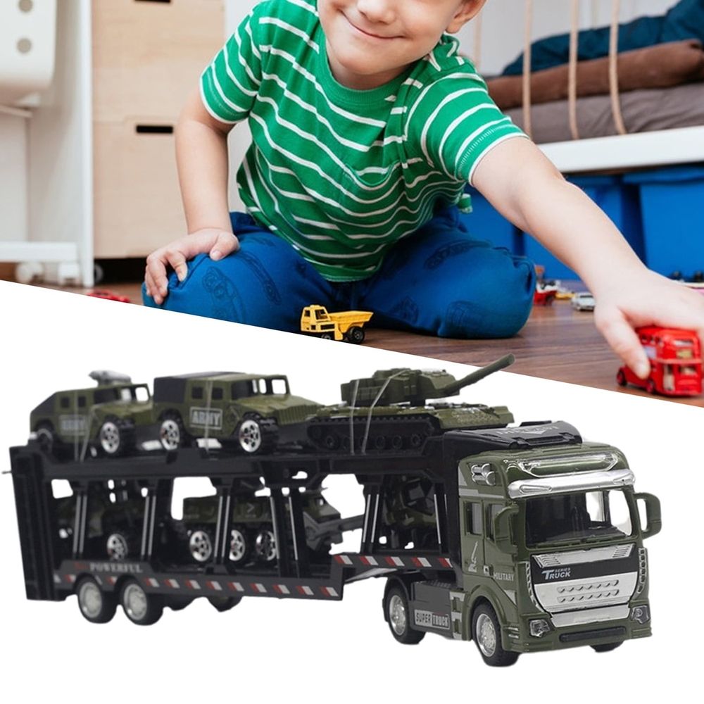 Model with 6 Mini Tanks Model 1:48 Scale Diecast Alloy Detachable Pull Back Green Vehicle Container Truck,Military Truck Army Fighter Tank Armored Off Road Vehicle Pull Back Army