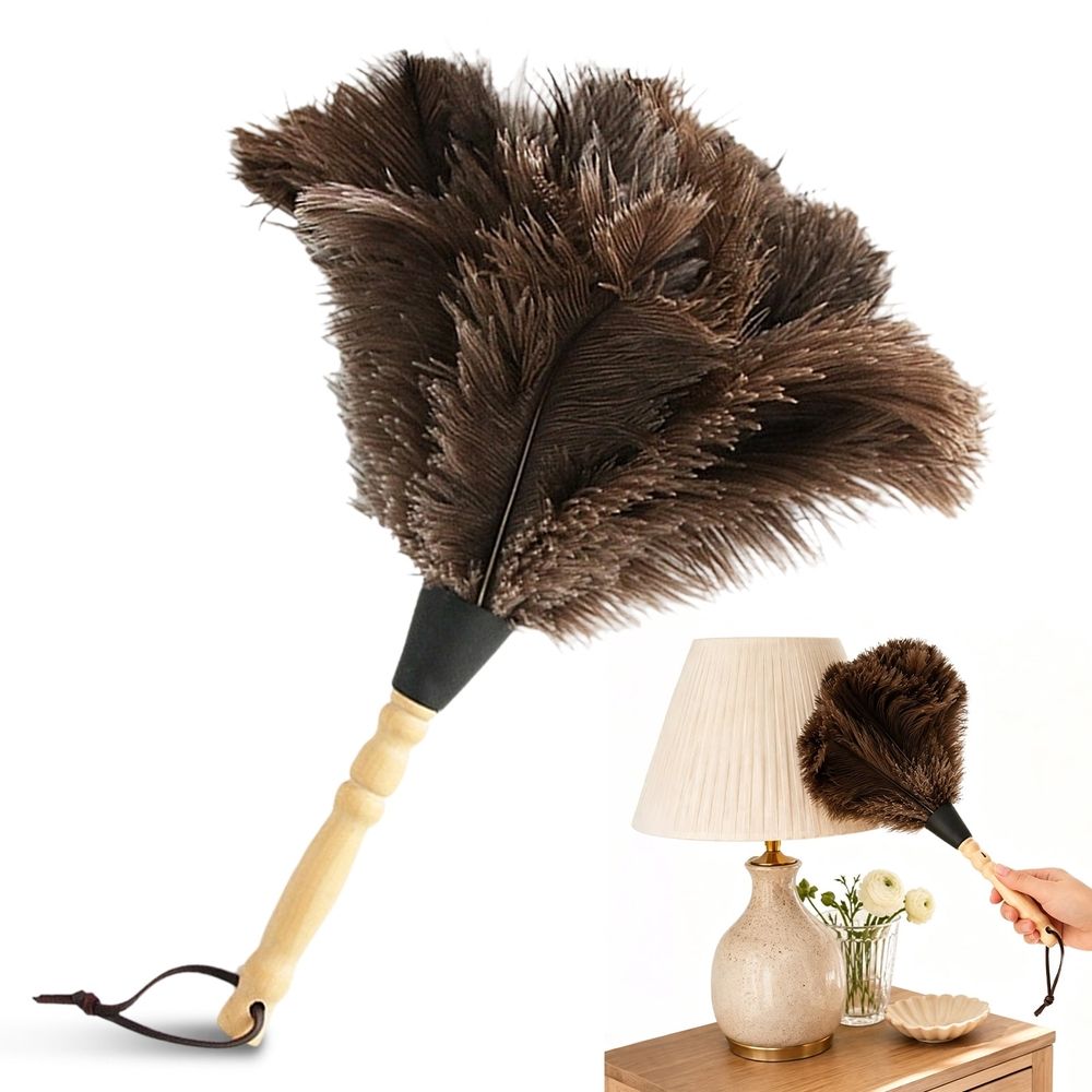 1pcs Ostrich Feather Duster for Cleaning with Wooden Handle | Reusable & Washable Household Duster for Home, Car, Furniture & Collectible