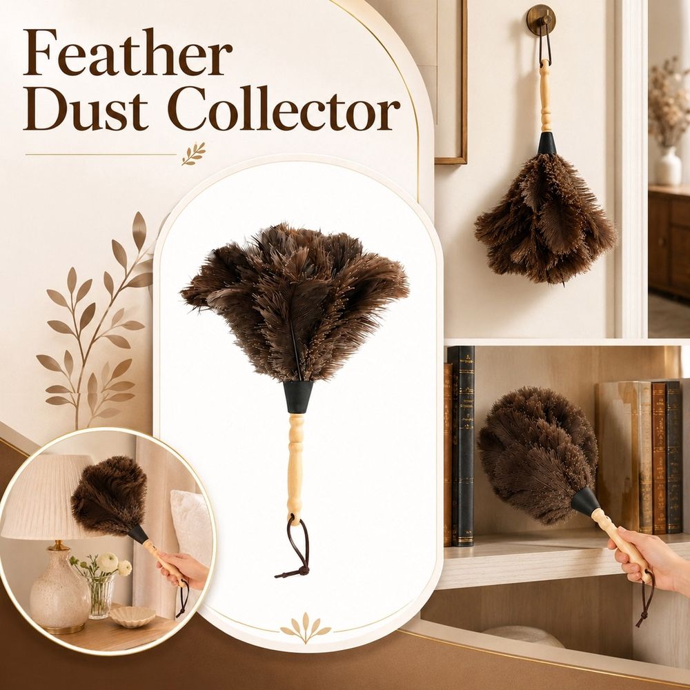 1pcs Ostrich Feather Duster for Cleaning with Wooden Handle | Reusable & Washable Household Duster for Home, Car, Furniture & Collectible